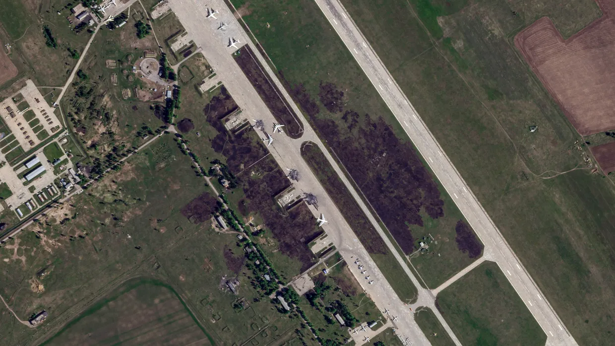 SkySat Imagery of Russia's Belaya Air Base after strikes which took place on June 1. (Planet Labs PBC) 